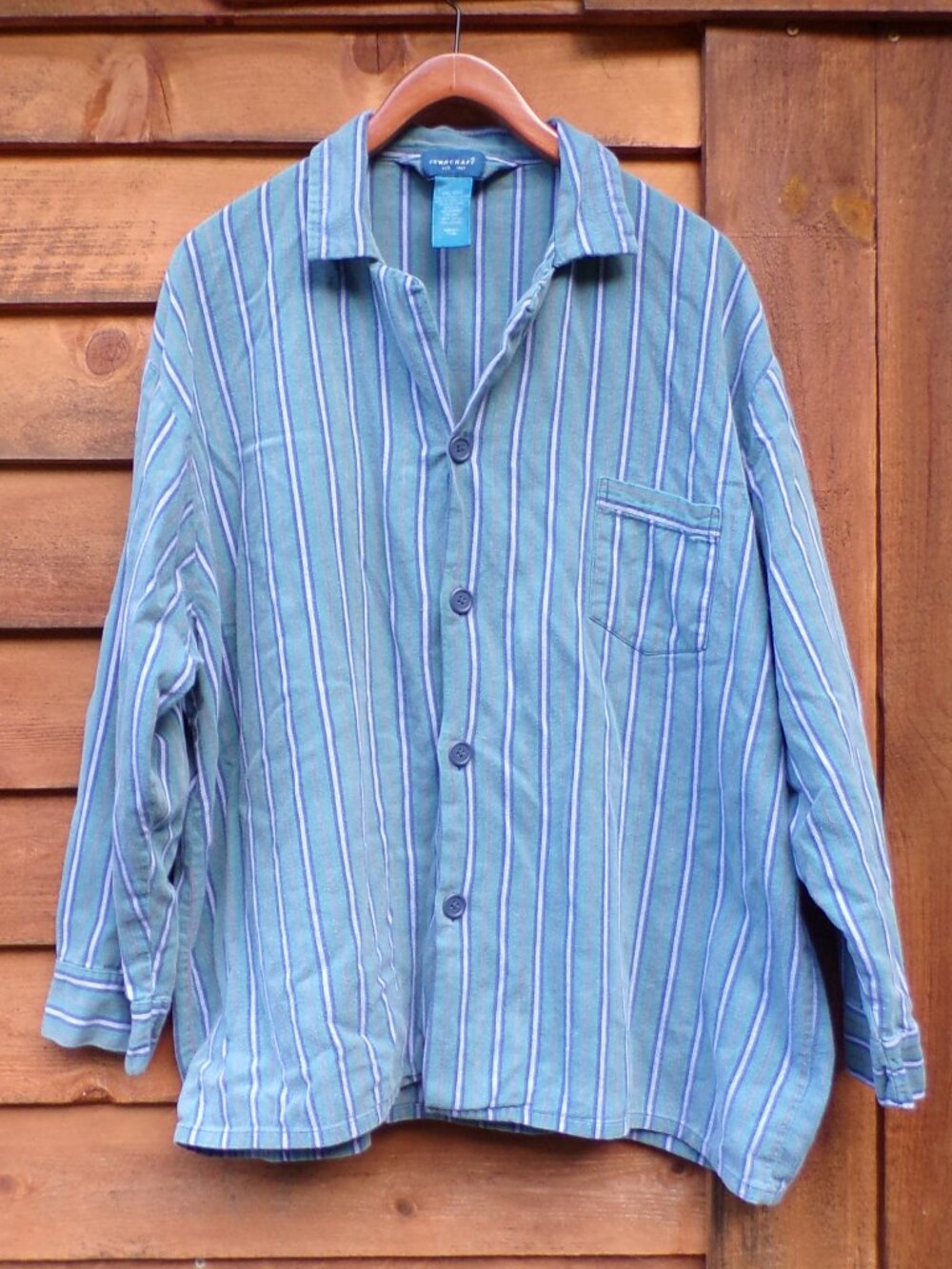 Vintage Town Craft Men's 2XL Cotton Button Green Night Sleep Shirt